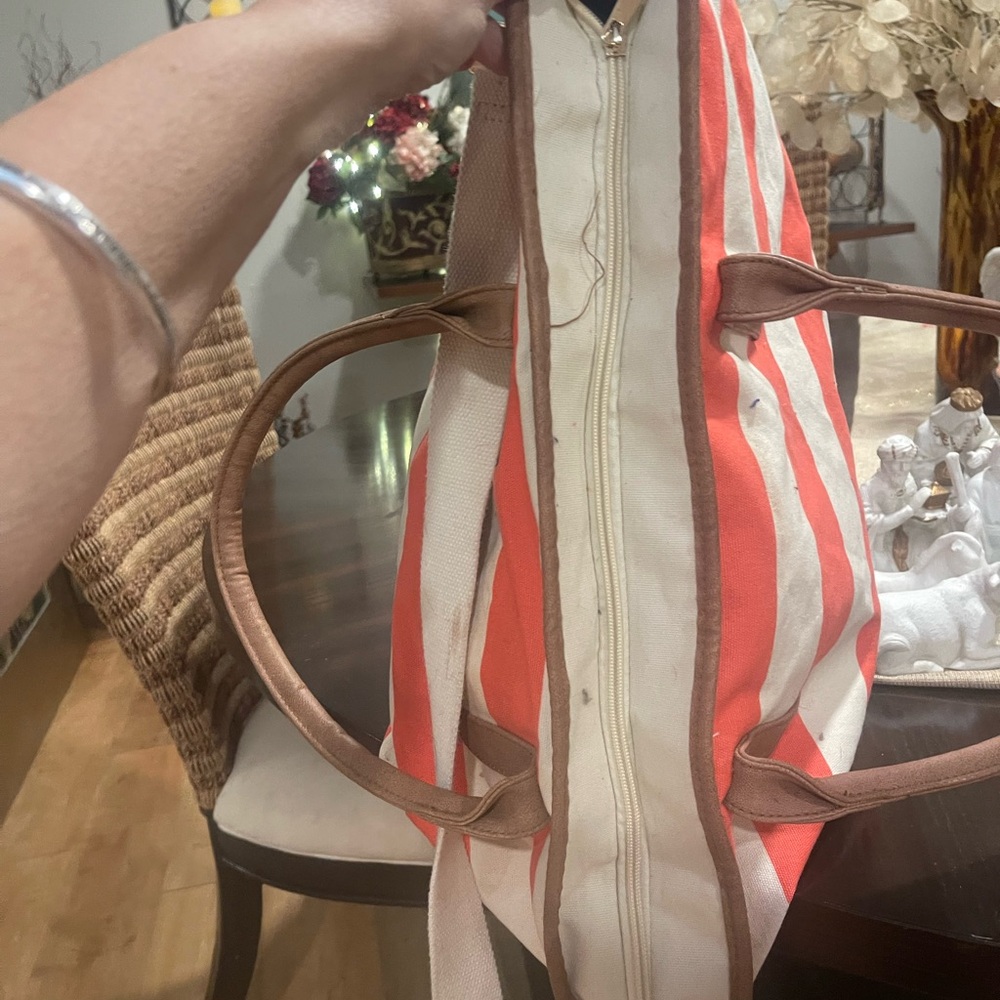 Merona Coral and White Striped Tote Bag - Picture 4 of 6